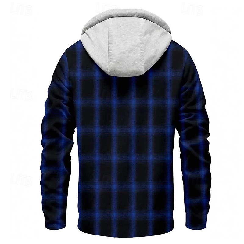 Men's Fleece Jacket Casual Jacket Hoodie Jacket Vacation Daily Thermal Warm Pocket Fleece Fall Winter Plaid Fashion Streetwear Hooded Regular Black Green Dark Blue Jacket4