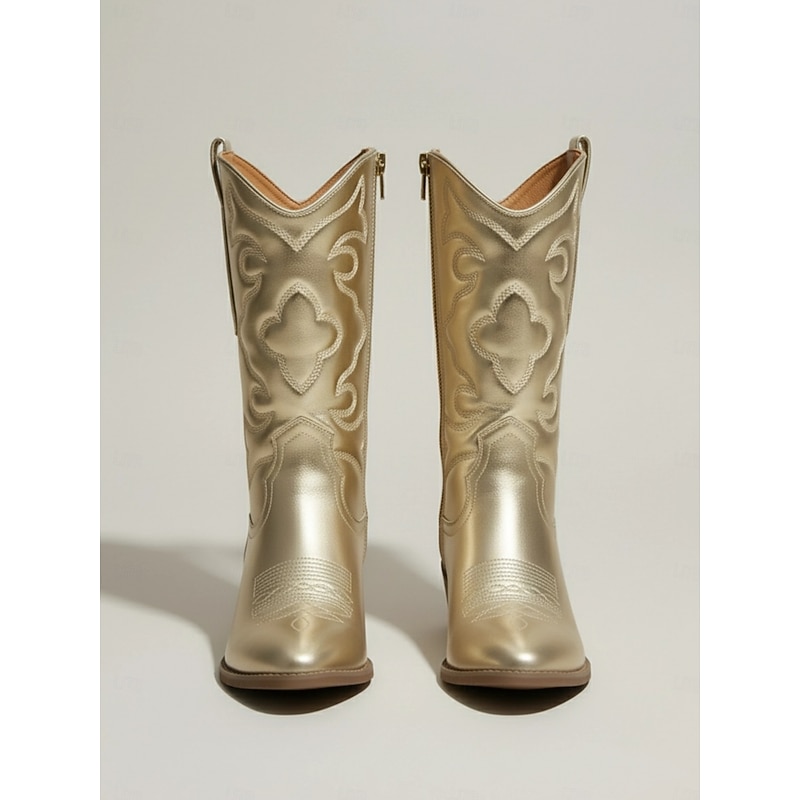 Women's Stylish White Cowboy Boots Mid-Calf Boots with Embroidered Detailing for Casual and Western Outfits3