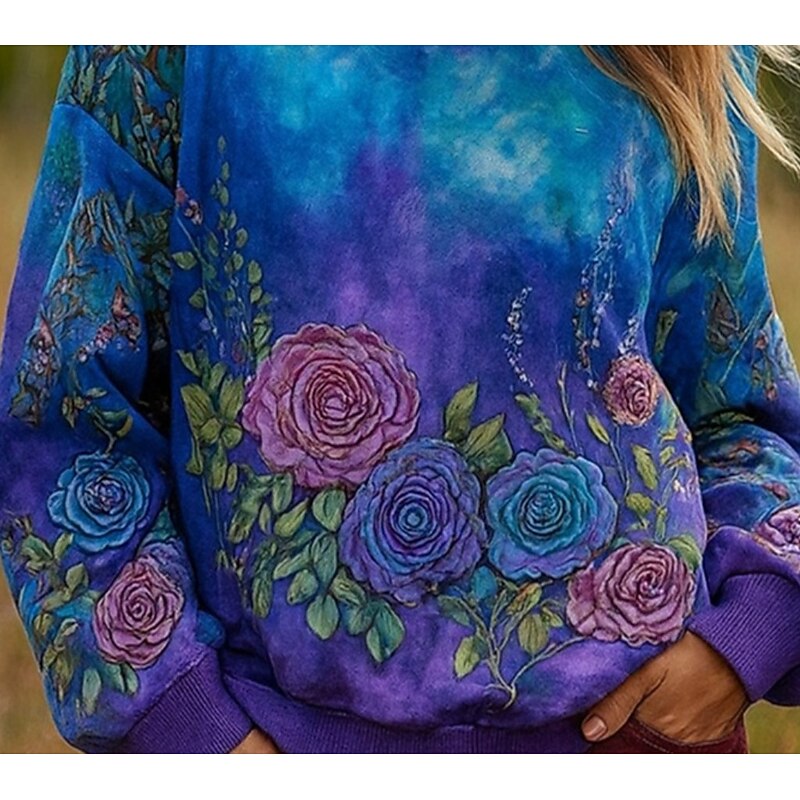 Women's 3D Print Vintage Boho Hoodie Patchwork Hoodie Sweatshirt Floral Pullover Sweatshirt Warm Active Vintage Street Dailywear Casual Patchwork Print Purple Green Spring Fall Winter3