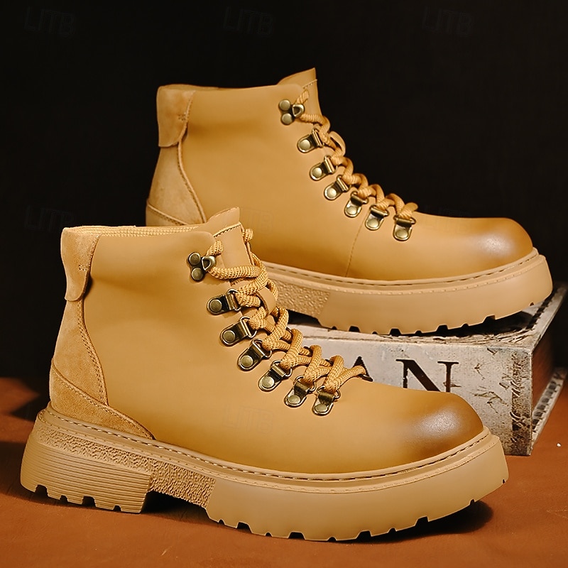 Men's Yellow High-Top Hiking Boots – Lightweight Anti-Slip Outdoor Work and Trekking Shoes for Casual and Rugged Use3