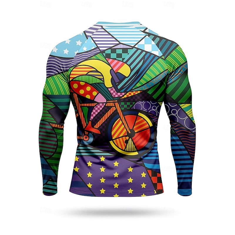 Men's Cycling Jersey Downhill Jersey Geometic Long Sleeve Bike Jersey Top with 3 Rear Pockets Quick Dry Soft Comfortable Moisture Wicking Sports Purple Clothing Apparel2