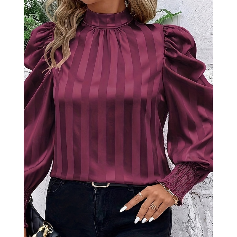 Women's Shirt Blouse Plain Elegant Stylish Long Sleeve Shirt Collar Regular Tops Holiday Going out Ruched Wine Fall Winter2