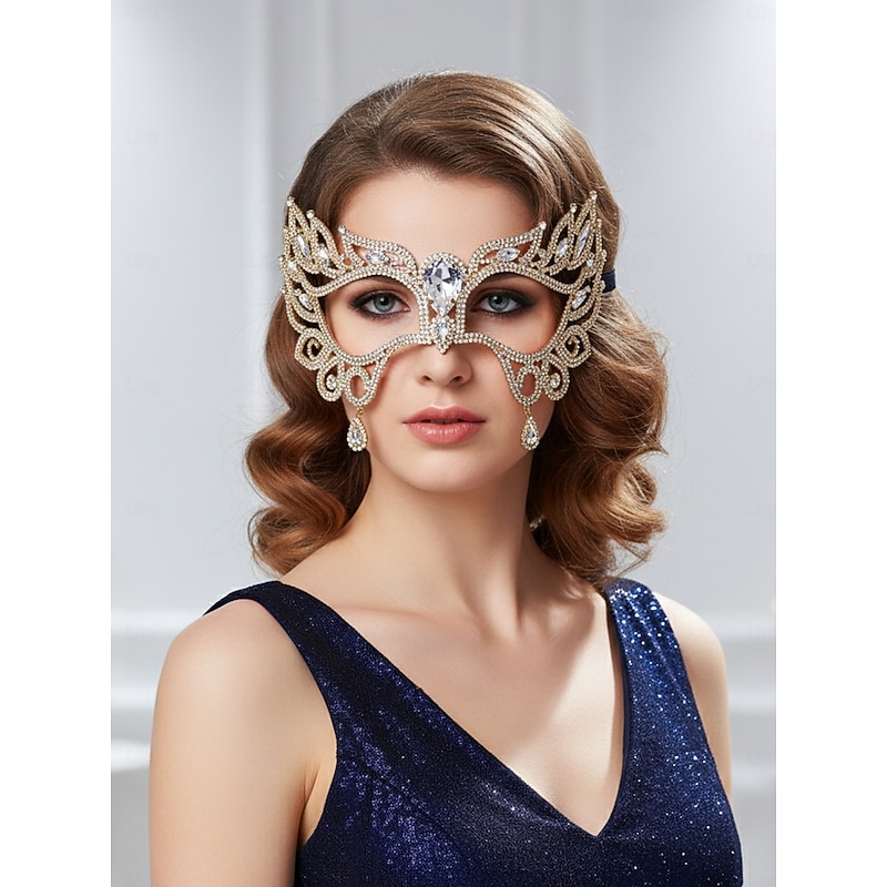 Women's Luxury Rhinestone Masquerade Mask with Crystal Detailing Elegant Costume Accessory for Masquerade Balls and Halloween Parties