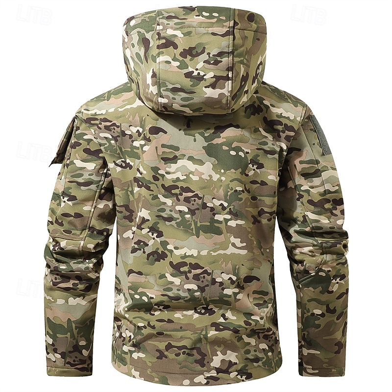 Men's Outdoor Jacket Softshell Jacket Hiking Jacket Vacation Daily Windproof Waterproof Pocket Fall Winter Plain Camouflage Fashion Classic Hooded Regular Gray Green Dark Gray Black Green Khaki Jacket4