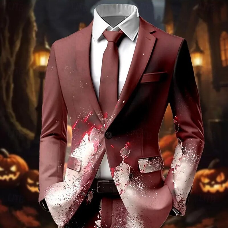 Men's Blazer Coat Outdoor Street Casual Casual Daily Fall / Winter 100% Polyester Blood stains 3D Print Buttons Thermal Warm Comfortable Single Breasted Blazer A B C D4