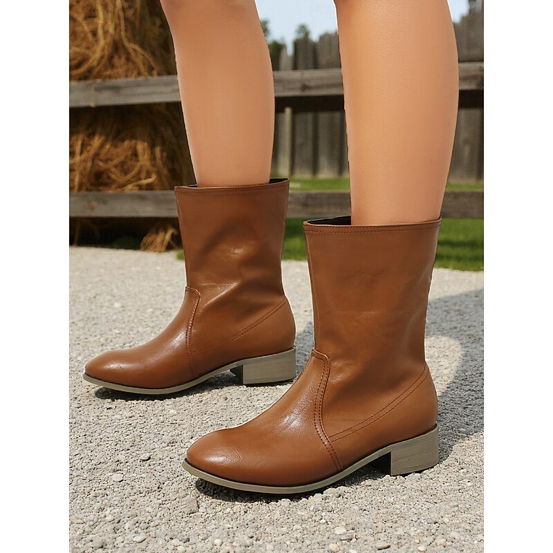 Women's Brown Faux Leather Western Ankle Boots – Classic Cowgirl Style Boots for Festivals & Country Outfits2