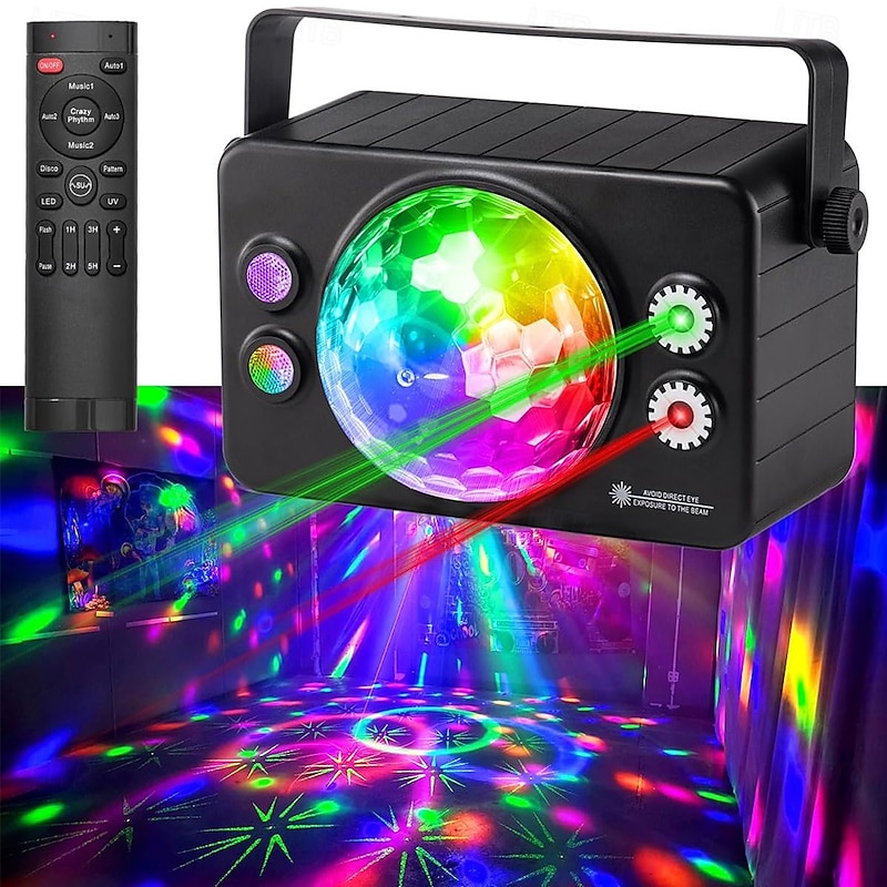4 in 1 Party Lights Dj Disco Ball Light with Sound Activated and 6 Lighting Colors LED Stage Strobe Lamp for Home Indoor Room Dance Parties Karaoke Club Show Bar Rave