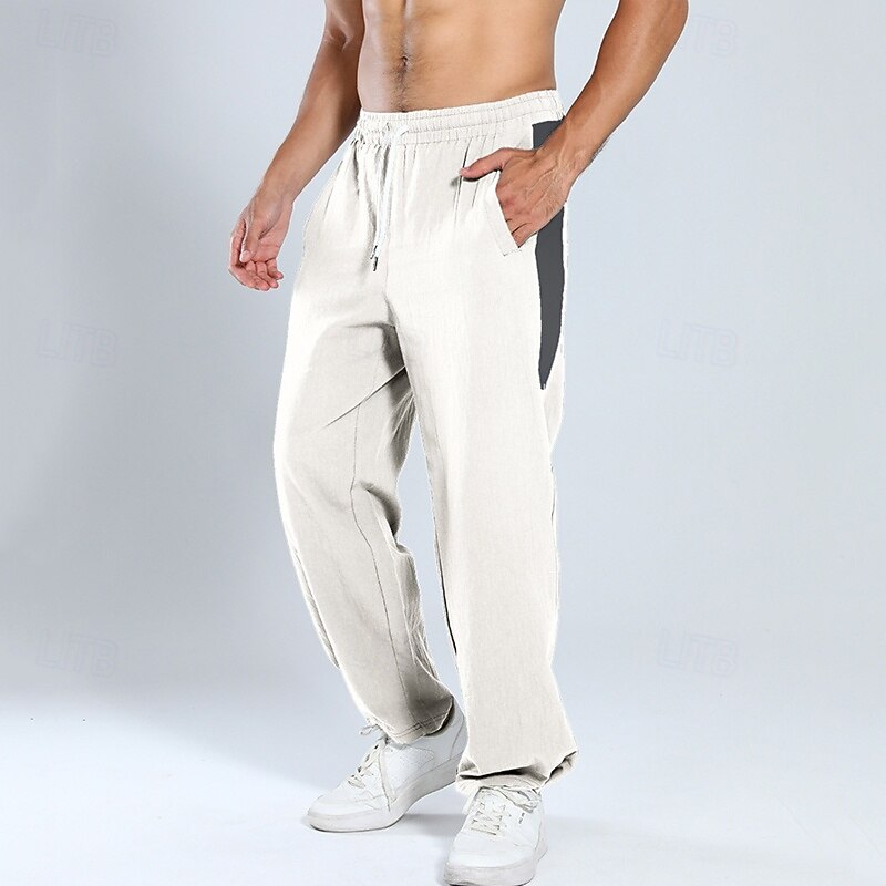 Men's Trousers Summer Pants Beach Pants Drawstring Pocket Elastic Waist Color Block Comfort Breathable Vacation Daily Holiday Hawaiian Boho Black White