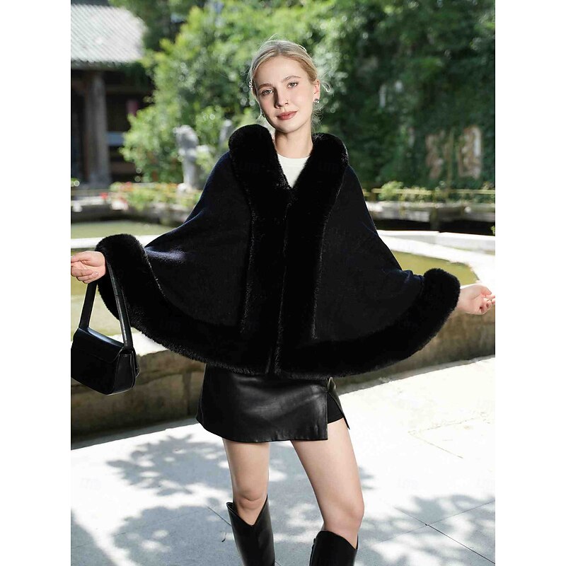 Faux Fur Wraps Elegant Casual Daily Sleeveless Batwing Sleeve Polyester Wedding Wraps With Pure Color For Special Occasion Fall & Winter4