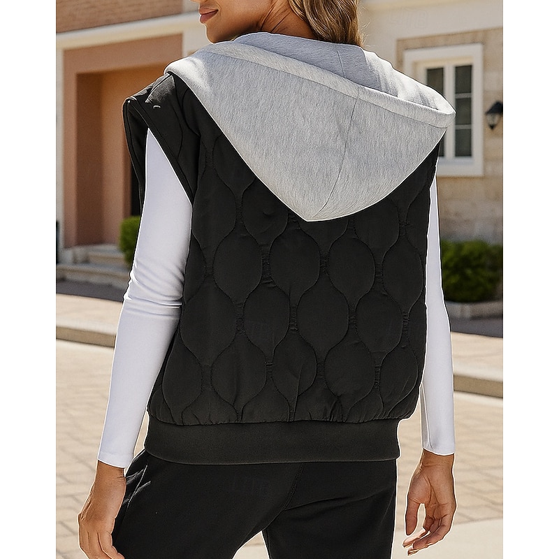 Women's Fleece Vest Winter Vest Lounge Top with Pockets Short Sleeve Top Athleisure Solid Colored Windproof Warm Hiking Travel Vacation Sportswear Activewear Black Pink Red2