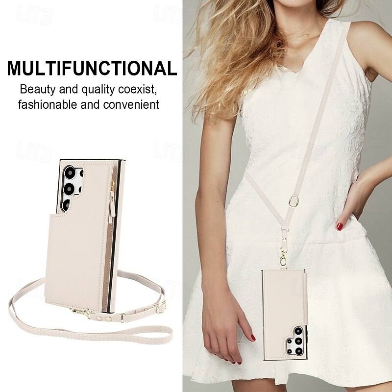 Phone Case For Samsung Galaxy S25 S24 S23 S22 Plus  Ultra A16 A55 5G A14 A54 A53 A13 Back Cover with Lanyard Kickstand Card Slot Retro TPU PU Leather4