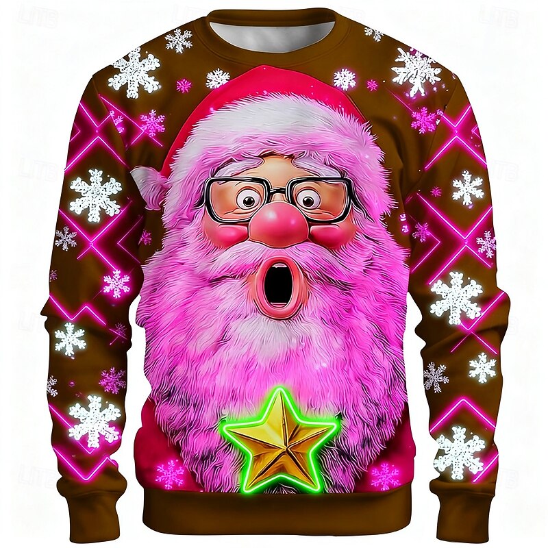 Christmas Men's Santa Claus Sweatshirt Cool Party Crew Neck Vacation Party Gift Blue Brown Crewneck 3D All Seasons Designer3