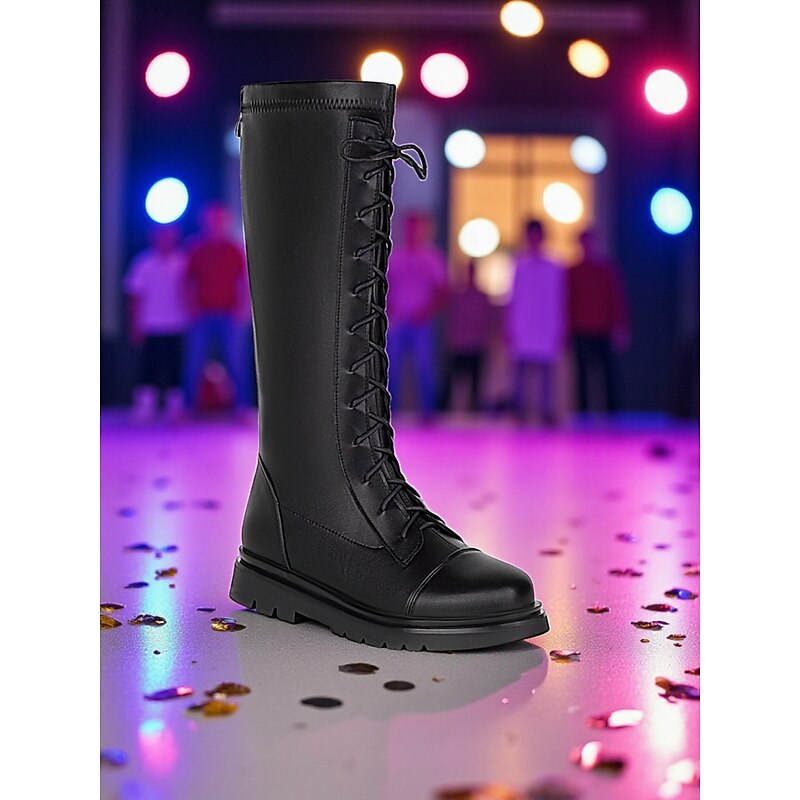 Korean Idol Inspired Pop Star Costume Shoes Girls' White Knee High Lace-Up Boots Fashion Performance Footwear for Dance and Stage Shows3