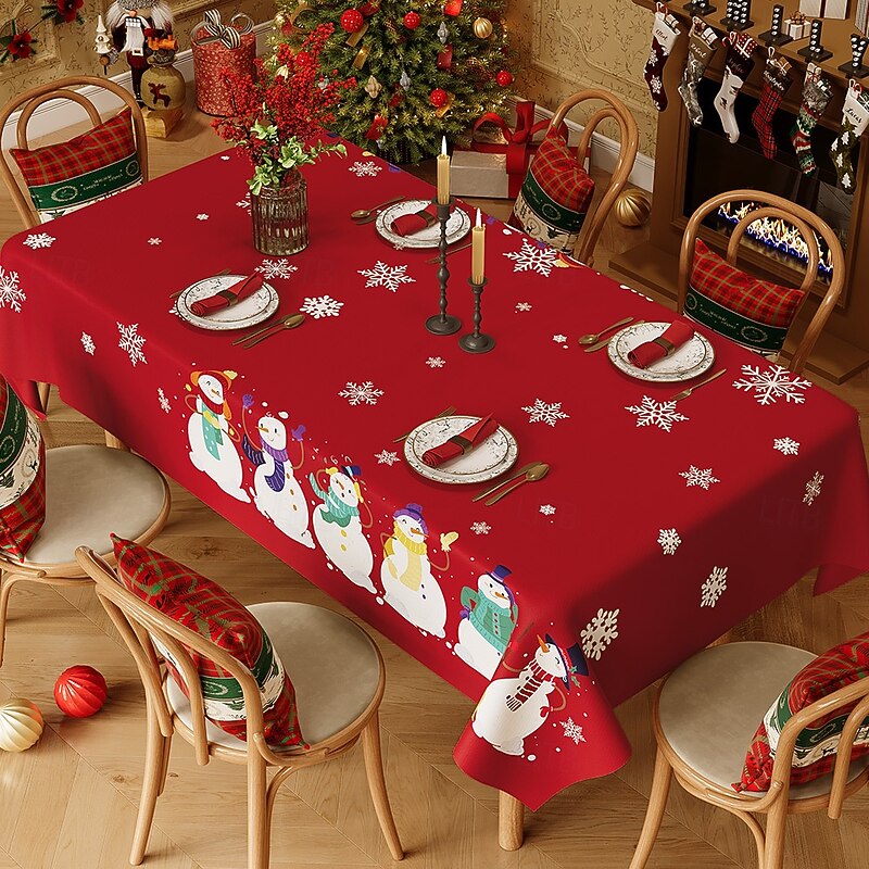 Christmas Tablecloth, Waterproof Oil-Proof Wash-Free Dining Table Cover, Red Plaid Holiday Table Cloth for Xmas Dinner, Coffee Table, Party Decoration2