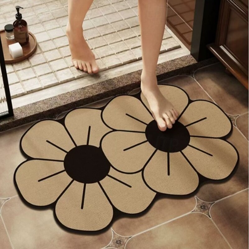 Minimalist Luxury Flower Rug For Bathroom Shower Room Entryway Non Slip Floor Mat Stain Resistant Easy Care Indoor Doorway Carpet Soft Absorbent Decorative Home Accent3