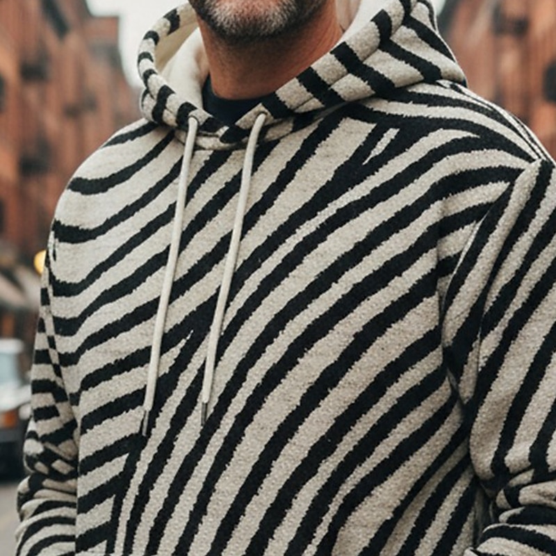 Men's Horizontal Stripes Hoodie Fashion Daily Hooded Vacation Party Streetwear Black Grey Khaki Printing Fall Winter Designer2