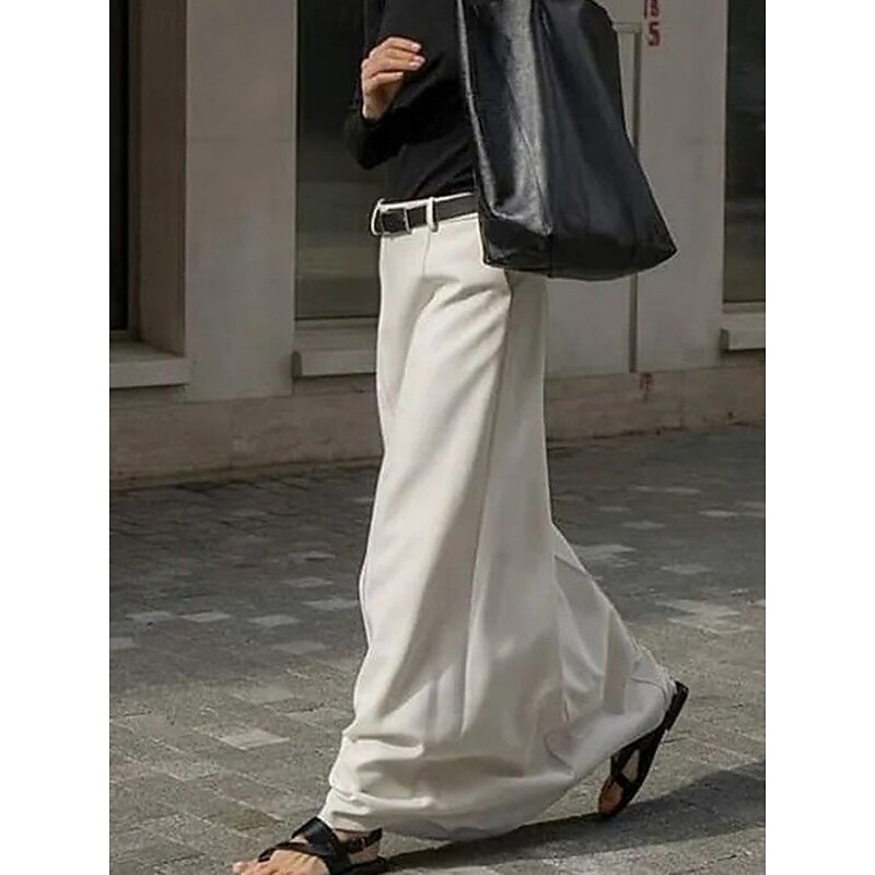 Women's Skirt A Line Elegant Fashion Casual Maxi High Waist Skirts Plain Pocket Inelastic Street Daily White Spring Polyester4