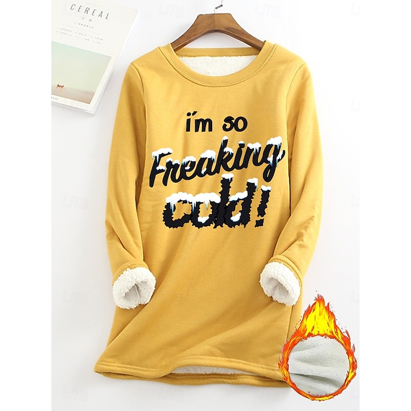 Women's Pullover Sweatshirt Graphic Letter Warm Casual Fuzzy Long Sleeve Crew Neck Regular Tops Street Casual Black Yellow Pink Dark Pink Red Fall Winter3