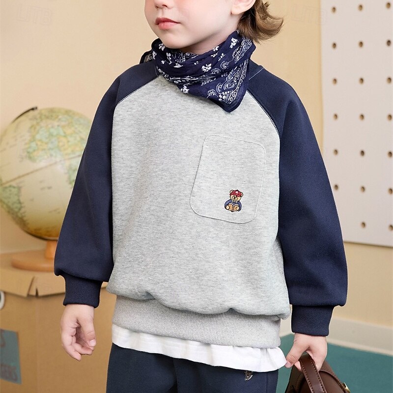 Kids Unisex Baseball Jackets Outerwear Color Block Long Sleeve Pocket Comfort Soft Coat Outdoor Cotton Fashion Daily White Blue Gray Spring Fall 4 years+4