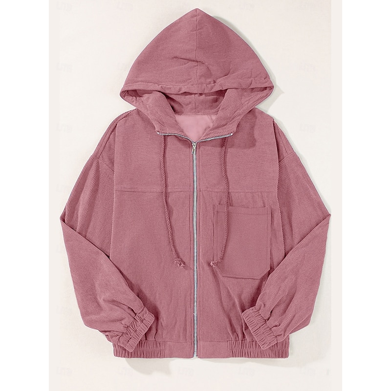 Women's Sherpa Jacket Comfortable Breathable Pocket Elegant Casual Plain Vacation Street Casual Daily Wear Zipper Regular Hooded Regular Fit Long Sleeve Outerwear Pink Blue Khaki Spring Fall3