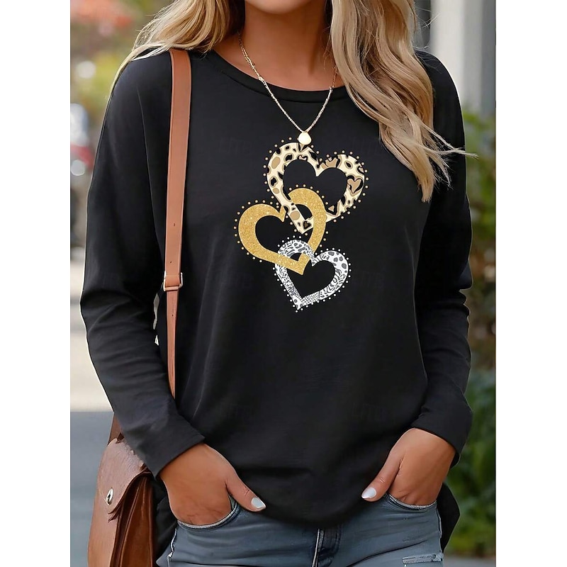Women's T Shirt Heart Graphic Vintage Fashion Stylish Long Sleeve Crew Neck Round Neck Regular Tops Daily Weekend Print Yellow Red Summer Spring Fall