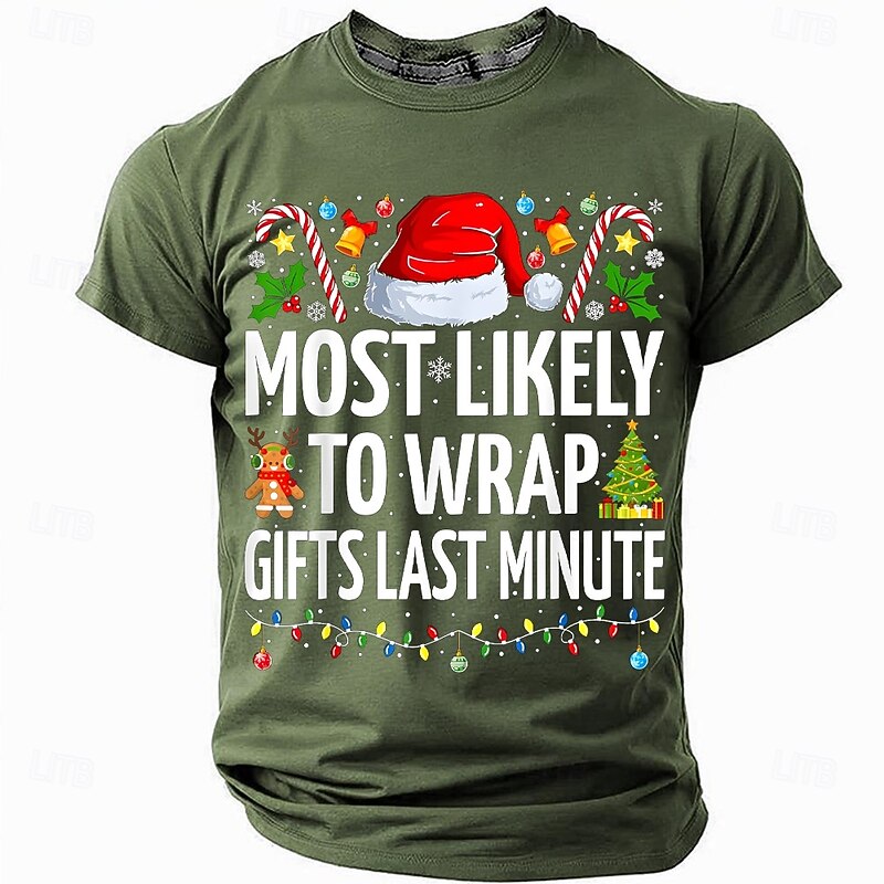 Christmas Men's Funny Slang T Shirt Short Sleeve T shirt 3D Print Crew Neck Shirt Daily Designer Artistic Vacation Party Street Black Red Blue All Seasons Clothing Apparel S M L XL XXL XXXL3