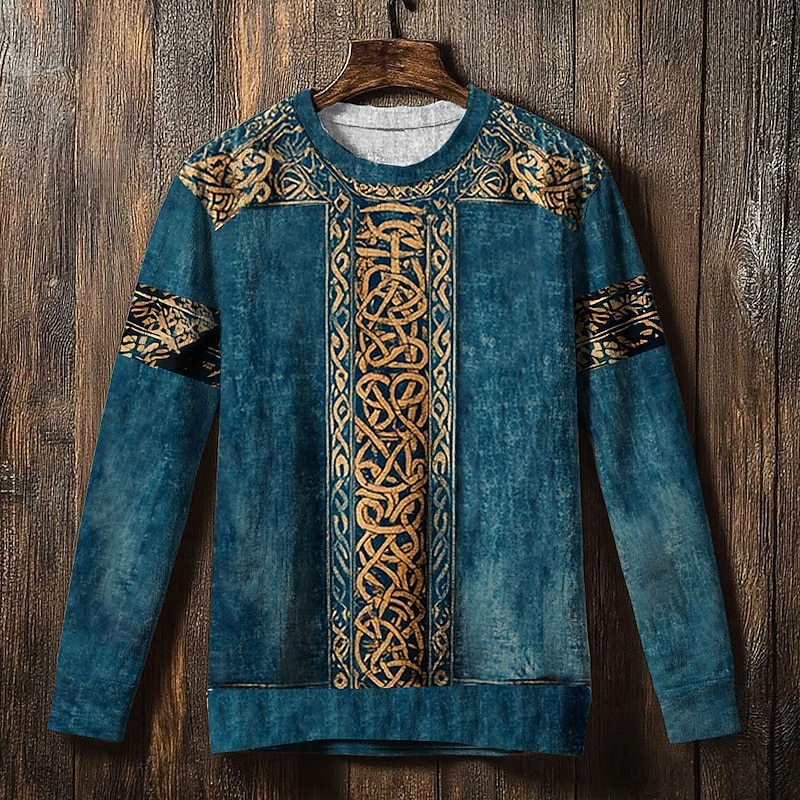 Men's Sweatshirt Army Green Blue Dark Gray Crew Neck Celtic Knot Print Casual Daily Holiday Vintage Viking Fall Winter Clothing Apparel Hoodies Sweatshirts2