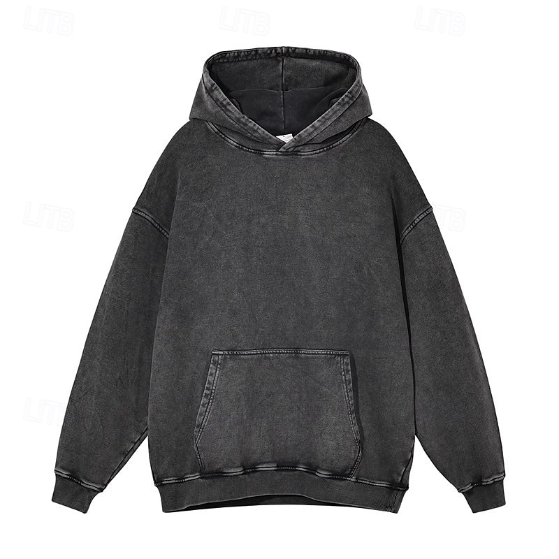 Men's Pullover Hoodie Sweatshirt Distressed Hoodie Fleece lined Hoodie Black Hooded Plain Pocket Oversized Casual Daily Going out Polyester Vintage Retro Casual Fall & Winter Clothing Apparel Hoodies2