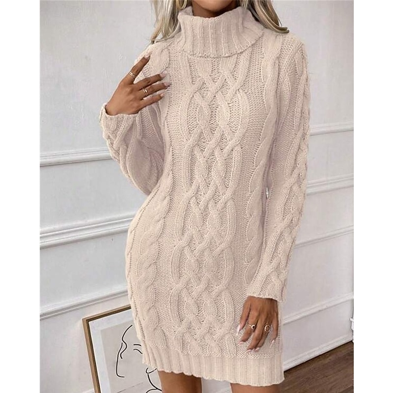 Women's Mini Dress Sweater Dress Knit Dress Casual Dress Elegant Fashion Modern Outdoor Daily Going out Regular Fit Plain Long Sleeve Turtleneck Apricot Fall Winter
