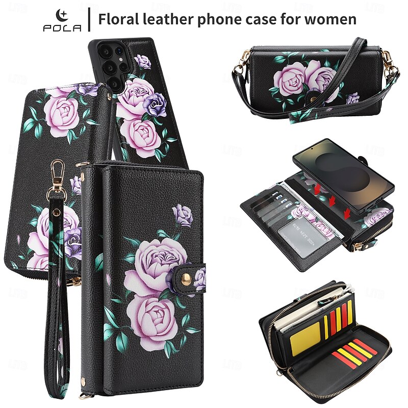 Phone Case For Samsung Galaxy S25 S24 S23 Ultra Plus Wallet Case Detachable Full Body Protective with Lanyard Retro Genuine Leather3