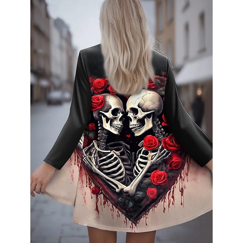 Halloween Women's Casual Jacket Warm Comfortable Skulls Irregular Hem Open Front Elegant Vintage Modern Floral Street Casual Daily Long Collarless  Long Sleeve Outerwear Yellow Pink Khaki Spring