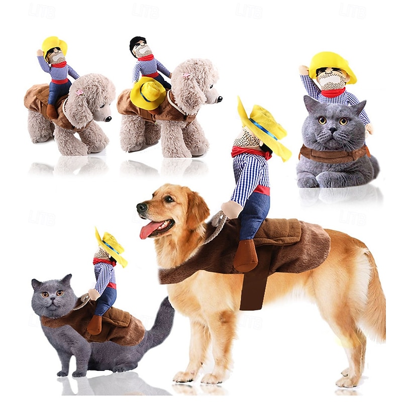 Large Cowboy Rider Dog Costume - Adjustable Pet Apparel for Halloween & Parties, Fits Pets 38.5-99lb, for Autumn, Spring2