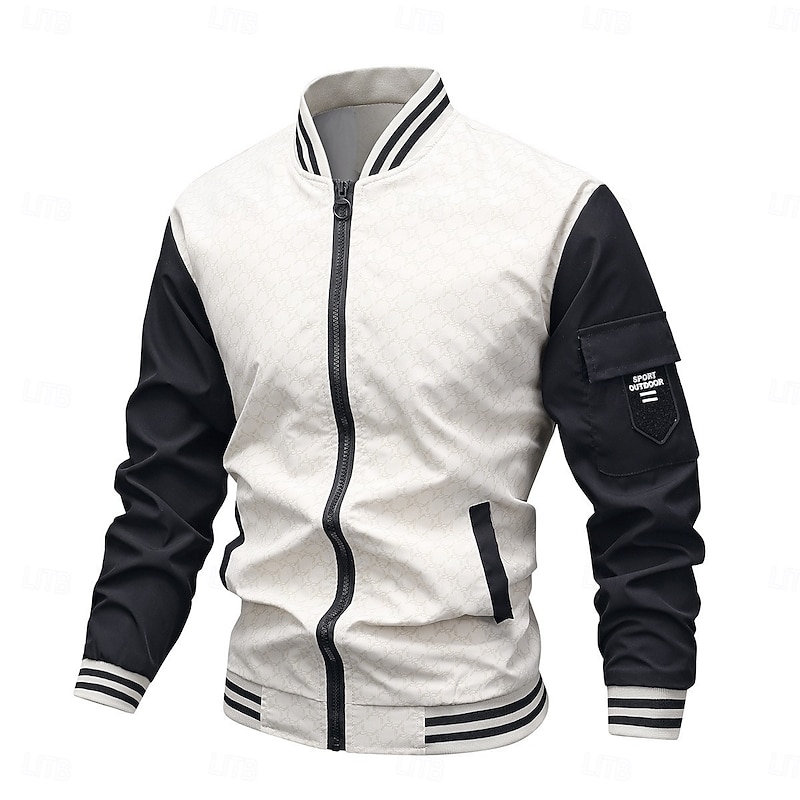 Men's Lightweight Jacket Bomber Jacket Formal Home Windbreaker Pocket Spring Fall Solid Color Active Neutral Shirt Collar Regular Black White Green Jacket2