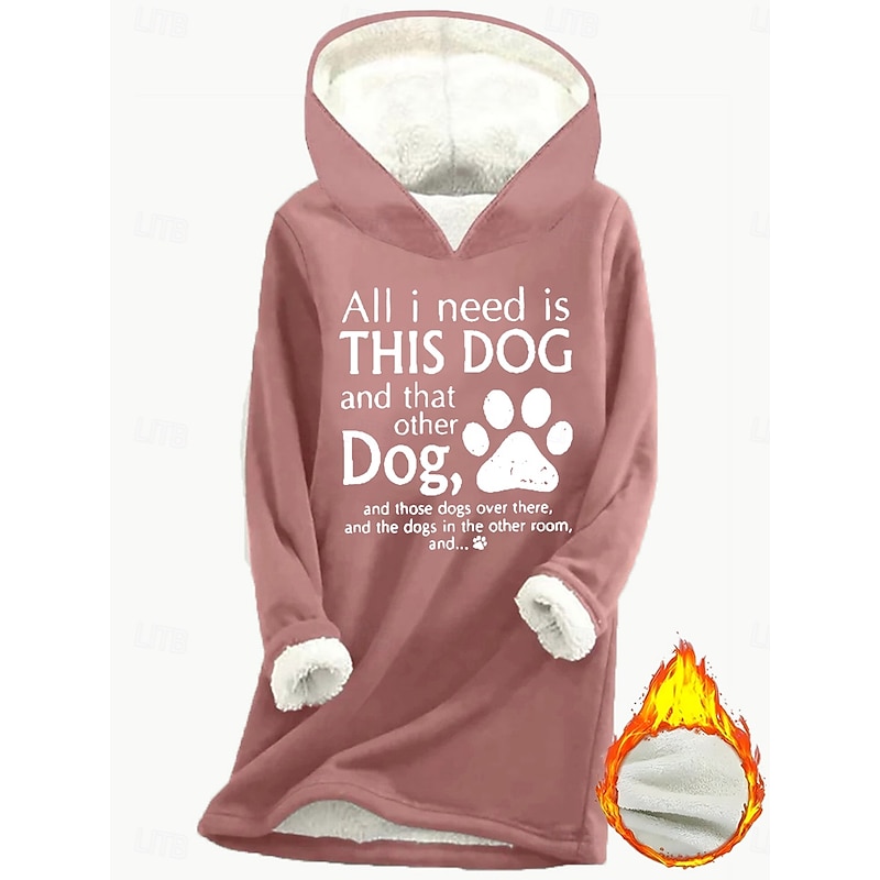 Women's Pullover Hoodie Sweatshirt Graphic Letter Warm Sherpa Fleece Long Sleeve Hooded Long Tops Street Dailywear Casual Print Black Pink Gray Fall Winter