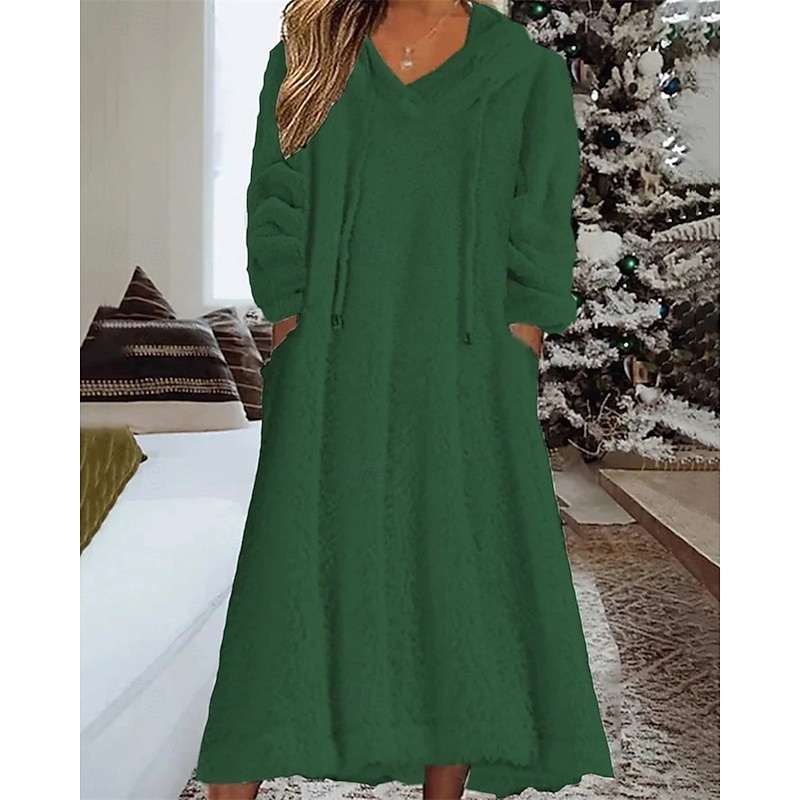 Women's Midi Dress Casual Dress Winter Dress Fashion Modern Daily Weekend Regular Fit Plain Long Sleeve Hooded Dark Green Winter Autumn