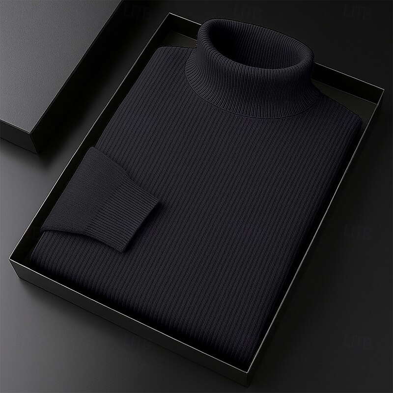 Men's Sweater Pullover Sweater Jumper Ribbed Knit Regular Tops Knitted Slim Fit Plain Turtleneck Knitwear Contemporary Casual Daily Wear Clothing Apparel Fall Wine Black S M L4