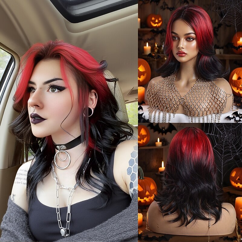 Synthetic Lace Wig Body Wave Style 16 inch Multi-color Middle Part U Part Wig Women's Wig Black / Red