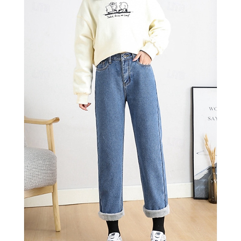 Women's Jeans Chinos Harem Pants Vacation Vintage Streetwear Full Length Medium Waist Plain Pocket Elastic Waist Warm Comfortable Inelastic Micro-elastic Outdoor Vacation Holiday Black Ivory Blue2