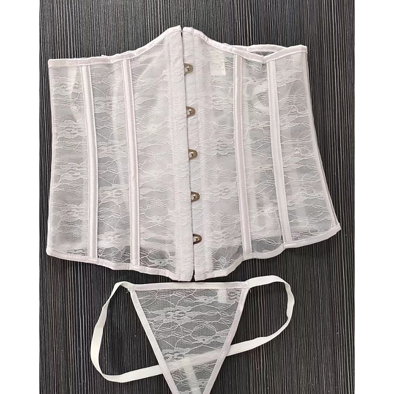 Women's Corset Shapewear Waist Cincher Shapewear Sexy Corset Sexy Sweet Pure Color Lace Vacation Party Street Sleeveless Corset Black White Spring Fall Slim Fit Tailored Fit4