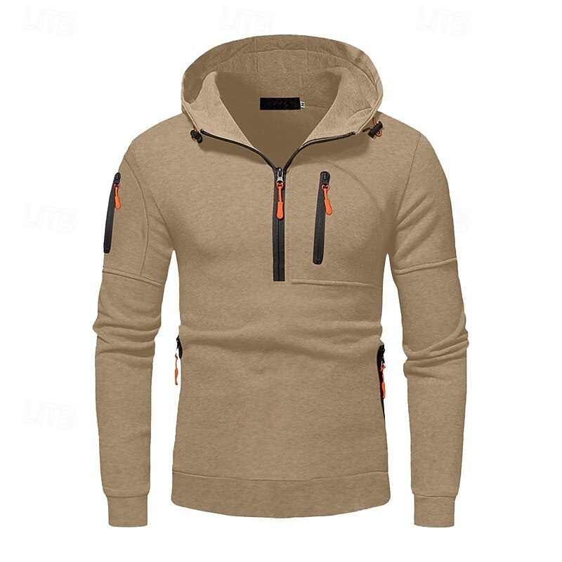 Men's Hoodie Quarter Zip Hoodie Black White Navy Blue Khaki Light Grey Hooded Plain Pocket Quarter Zip Sports & Outdoor Daily Holiday Polyester Streetwear Basic Casual Spring Fall Clothing Apparel2