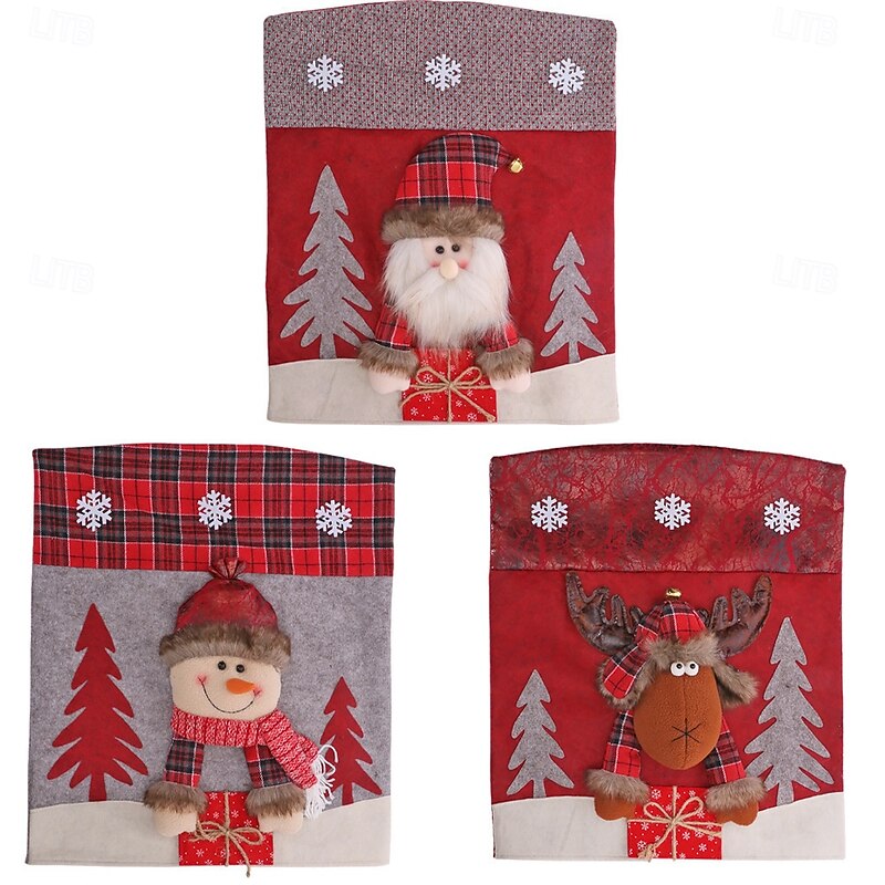 Christmas 3D Cartoon Chair Covers, Santa Claus and Snowman Chair Back Covers, Holiday Table and Chair Decoration, Festive Seat Dress, Christmas Home Decor2