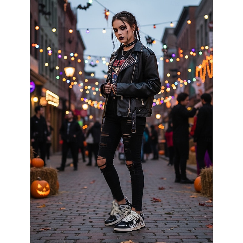 Women's Black and White Halloween Skull Lace-Up Sneakers with Bat Charms – Gothic Streetwear Style for Festival Nights and Costume Parties4