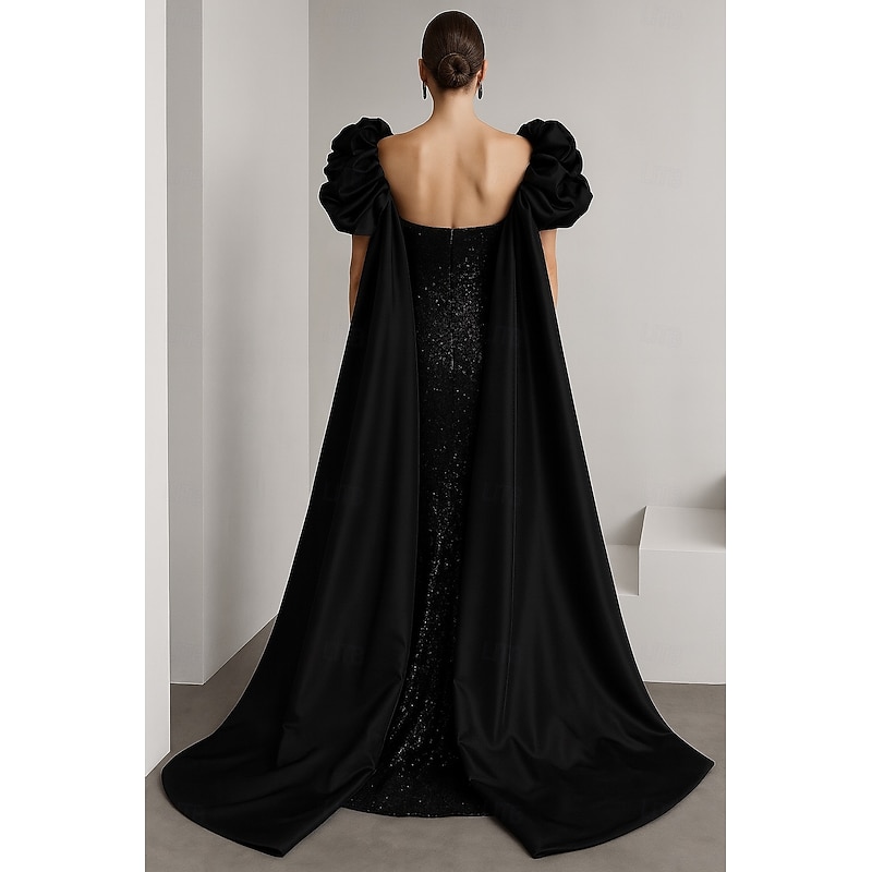 Sheath / Column Evening Gown Elegant Formal Dress Formal Wedding Floor Length Short Sleeve Lapel Satin with Glitter Pleats 20252