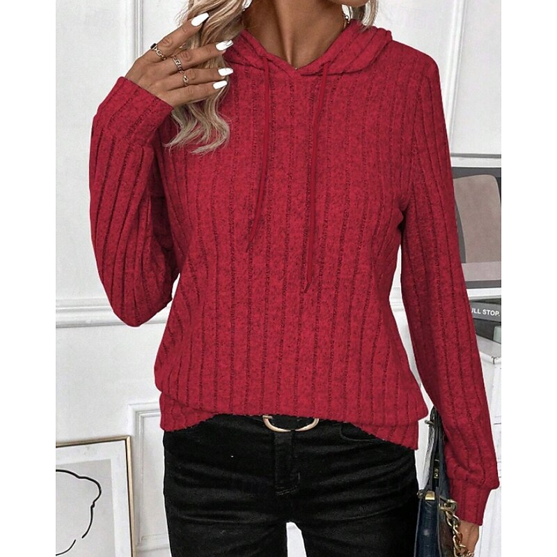 Women's Pullover Hoodie Sweatshirt Plain Casual Long Sleeve Hooded Regular Tops Street Going out Red Fall Winter4