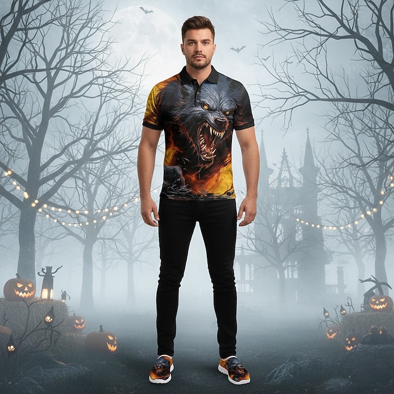 Men's Slip-On Sneakers with Fierce Werewolf Print, Lightweight Casual Shoes for Halloween Party Shoes and Walking2