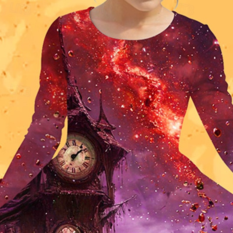 Halloween Girls' 3D Graphic Dress Long Sleeve Summer Spring Vacation Daily Holiday Princess Beautiful Sweet Kids 4-12 Years Casual Dress A Line Dress Knee-length Regular Fit3