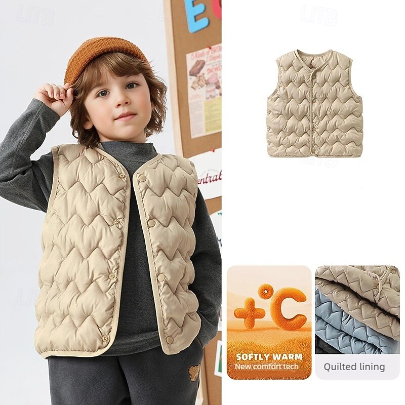 Kids Unisex Vest Coat Outerwear Solid Color Sleeveless Buttons Keep Warm Soft Breathable Coat Outdoor Fashion Daily Black Pink Blue Fall Winter 4 years+