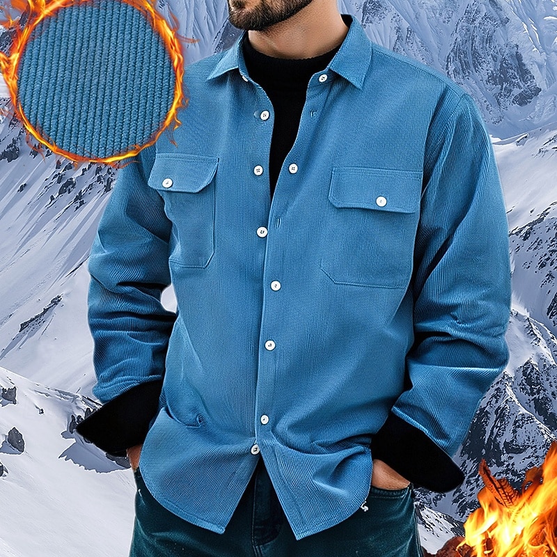 Men's Fleece Shirt Corduroy Shirt Button Up Shirt Cargo Shirt Overshirt Outdoor Work Red Blue Green Khaki Long Sleeve Turndown Spring &  Fall Clothing Apparel Pocket2