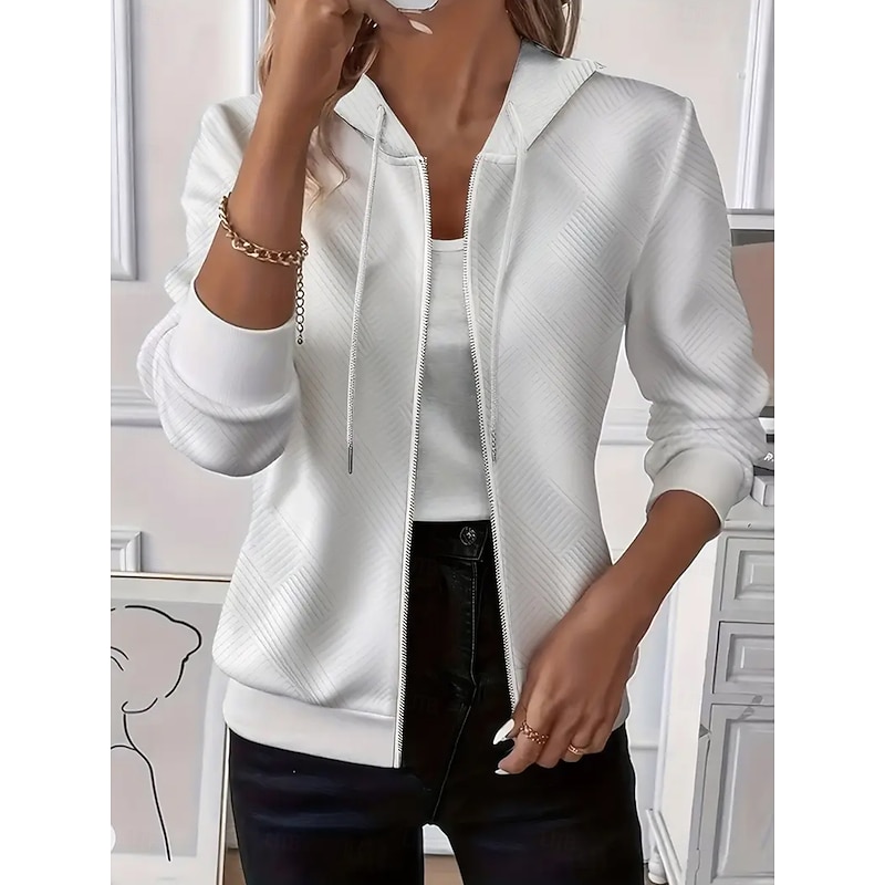 Women's Pullover Plain Elegant Casual Long Sleeve Hooded Regular Tops Holiday Zipper Black White Pink Blue Orange Spring Fall Winter2