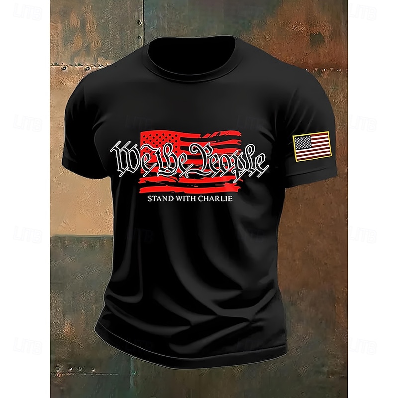 Men's Letter American Flag Short Sleeve Shirt T shirt Tee Tee Top Short Sleeve T shirt 3D Print Crew Neck Shirt Fashion Designer Casual Vacation Daily Holiday Black All Seasons Clothing Apparel XXL